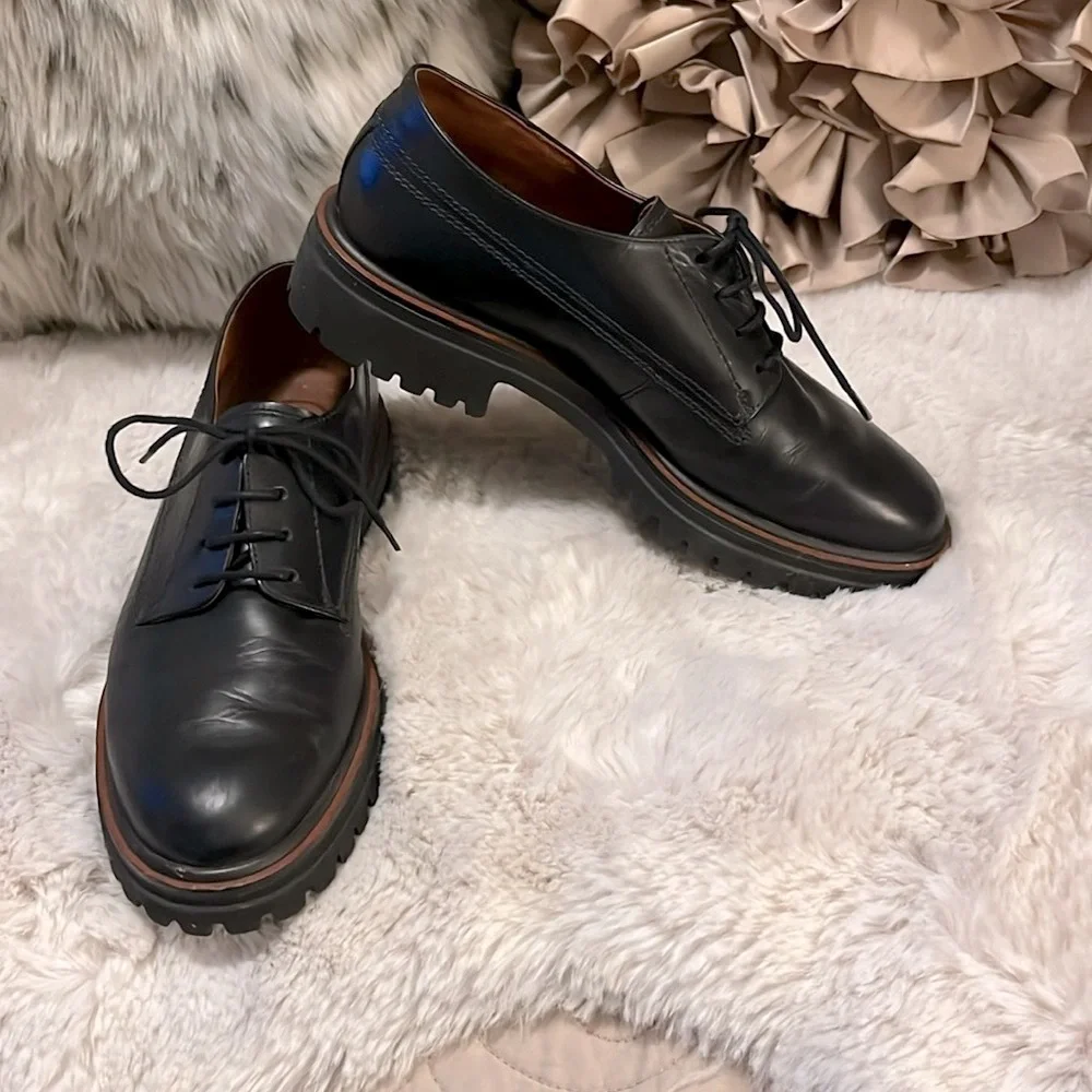 Paul Green Black Leather Lace Up Mens Lug Sole Shoes Sz 5